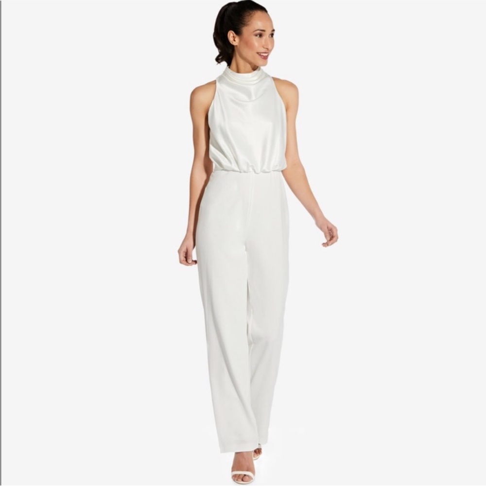 Adrianna Papell Satin Draped Neck Crepe Jumpsuit